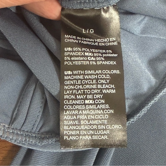 White House Black Market Blue Tie-Back Long Sleeve Peplum Blouse Soft Knit Sz L - Picture 6 of 7